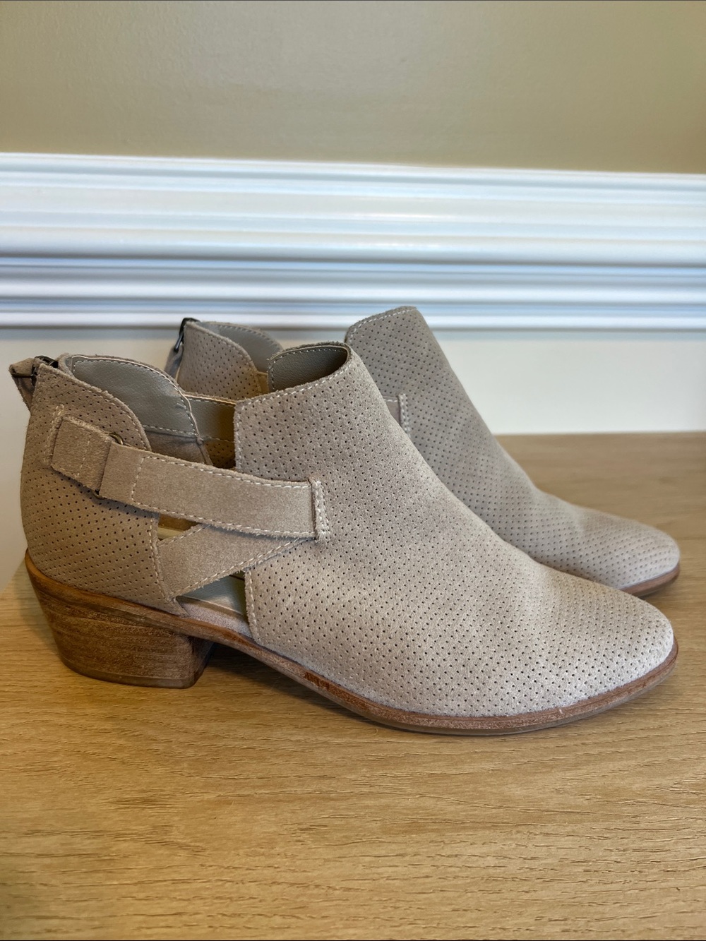 Dolce Vita Beige Suede Cutout Ankle Booties
